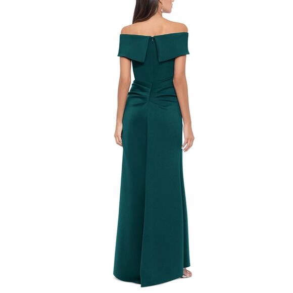 Xscape Scuba Off-The-Shoulder Gown Dress Hunter Green Size 8 NWT Elegant Sheath - Picture 11 of 16
